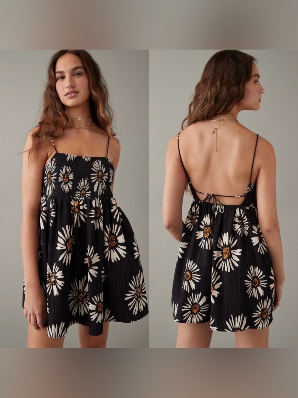 American Eagle Outfitters Black Daisy Print Mini Dress